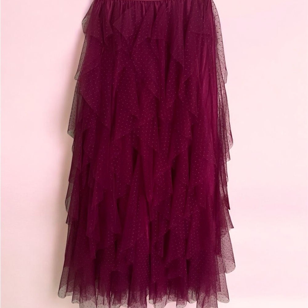 Chic Tulle Layered Maxi Skirt in Magenta